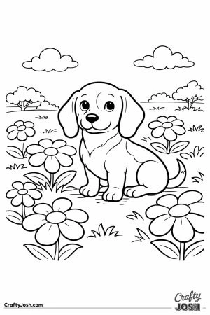 Kawaii dachshund puppy flower field