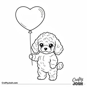 Kawaii poodle holding heart balloon