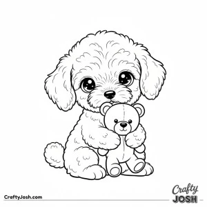 Kawaii poodle hugging teddy bear