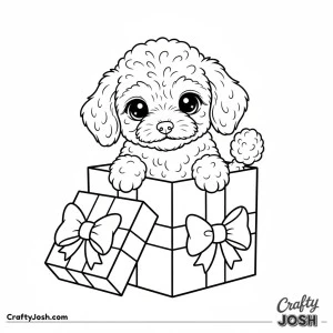 Kawaii poodle peeking from gift box
