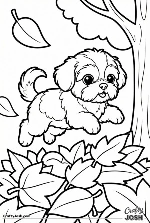 Kawaii shih tzu autumn leaf jump
