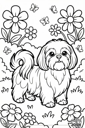 Kawaii shih tzu flower garden