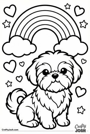 Kawaii shih tzu puppy under rainbow