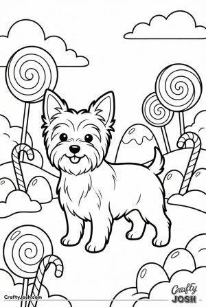 Kawaii yorkshire terrier in candy land
