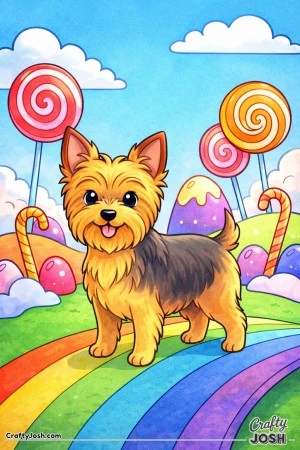 Kawaii yorkshire terrier in candy land