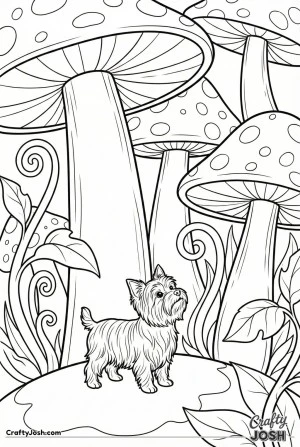 Kawaii yorkshire terrier mushroom forest