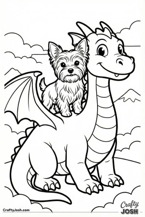 Kawaii yorkshire terrier on dragon