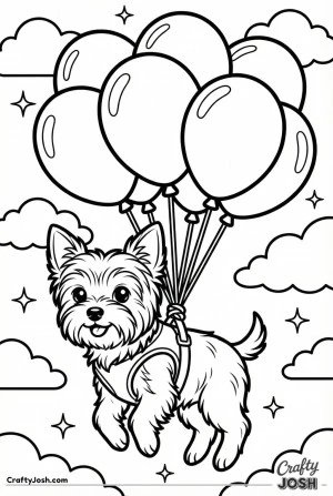 Kawaii yorkshire terrier with balloons
