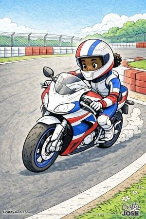 A focused young rider navigates a tight technical section of a racetrack on a lightweight race motorcycle, creating a precise and exciting scene for ..