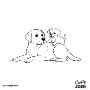 Labrador adult with puppy play
