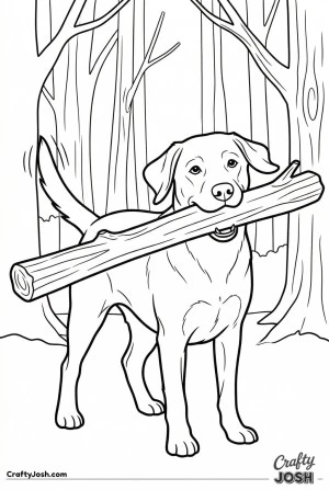 Labrador carrying big stick