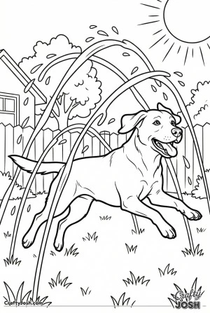 Labrador chasing sprinkler