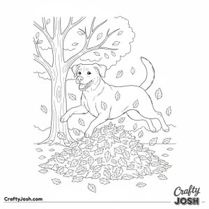 Labrador jumping in leaves