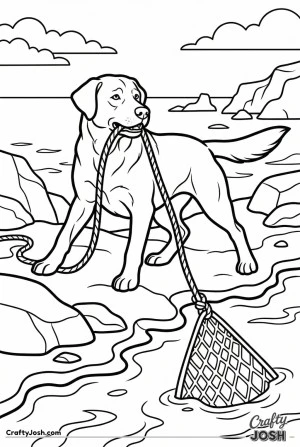 Labrador pulling fishing net