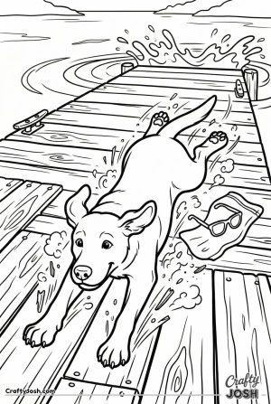 Labrador sliding on dock