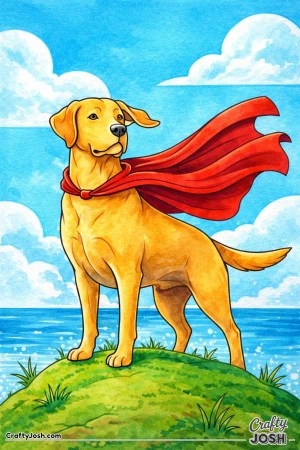 Labrador superhero with cape
