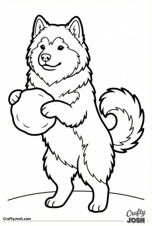 Malamute holding snowball