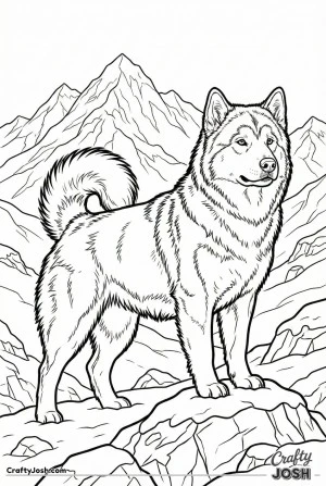 Malamute in mountain landscape