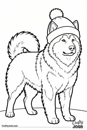 Malamute wearing winter hat