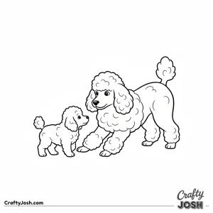 Miniature poodle adult and puppy playing