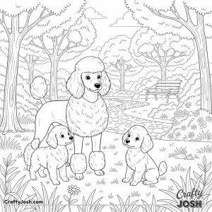 Miniature poodle family park scene