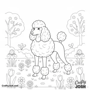 Miniature poodle spring garden scene