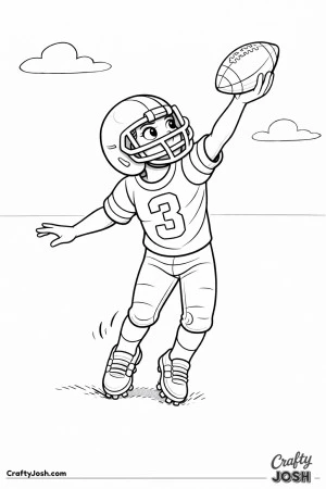 A young football player stretches out one hand to secure a catch while keeping his eyes focused on the ball
