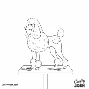 Poodle grooming table scene