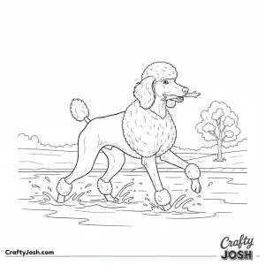 Poodle splashing at lake