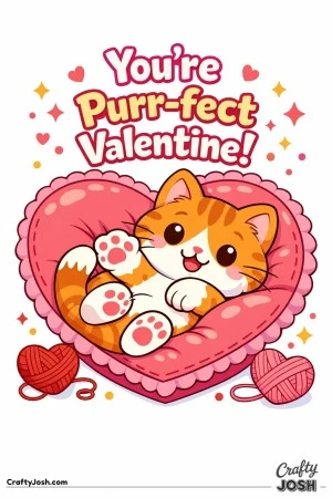 Celebrate Valentine’s Day with this adorable “You’re Purr-fect Valentine!” cat coloring page! Featuring a chubby kitty curled inside a ..