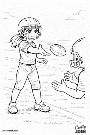 A young quarterback tosses a short pass toward the sideline as a teammate prepares to receive the ball with open hands