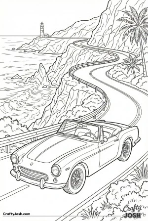 Retro convertible on coastal road