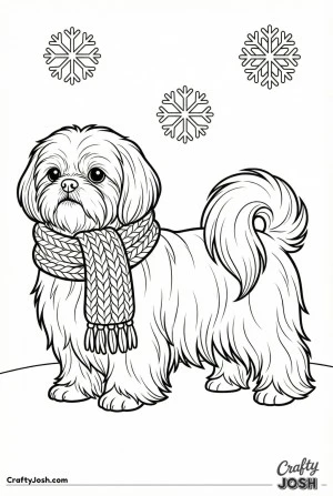 Shih tzu in winter scarf
