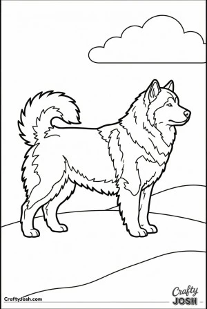 Side profile malamute on snow hill