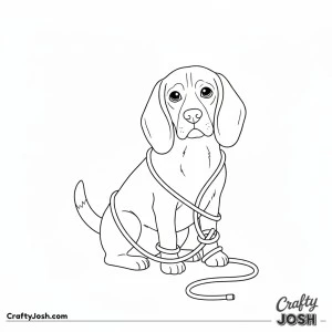 Silly beagle tangled leash