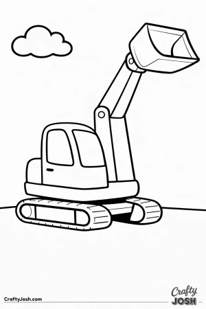 This simple excavator features a raised arm and large bucket designed especially for toddlers ages 2–4 with big easy-to-color shapes