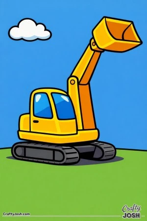 This simple excavator features a raised arm and large bucket designed especially for toddlers ages 2–4 with big easy-to-color shapes