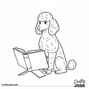 Smart miniature poodle with book
