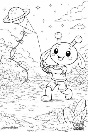 alien reading, alien with book, alien on moon, crescent moon, space reading, cartoon alien, smiling alien, outer space scene, stars and clouds, ..