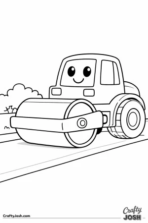 This simple road roller coloring page features a friendly construction vehicle with a big rolling drum and bold easy-to-color shapes perfect for ..