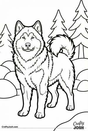 Snowy standing alaskan malamute