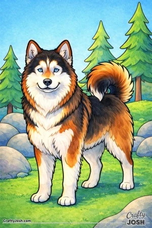 Snowy standing alaskan malamute