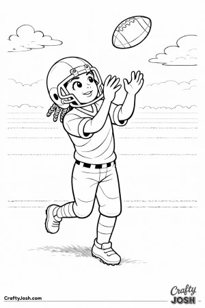 A young football player calmly catches a soft pass over the middle with her hands positioned securely and eyes focused on the ball