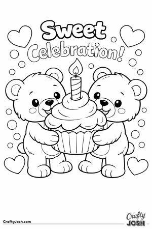 Two teddy bears stand side by side holding a giant cupcake with a single candle under the words “Sweet Celebration!” Download this birthday teddy ..