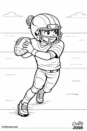 A youth quarterback holds the football near shoulder height while performing a pump fake, glancing to the side as he reads the field