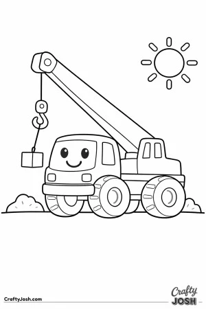 This simple crane truck coloring page features a sturdy construction vehicle with a large hook and easy-to-color shapes designed especially for ..