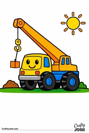 This simple crane truck coloring page features a sturdy construction vehicle with a large hook and easy-to-color shapes designed especially for ..