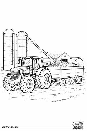 Tractor delivering crops to silos