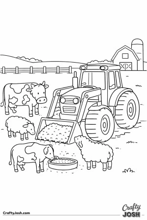 Tractor feeding farm animals