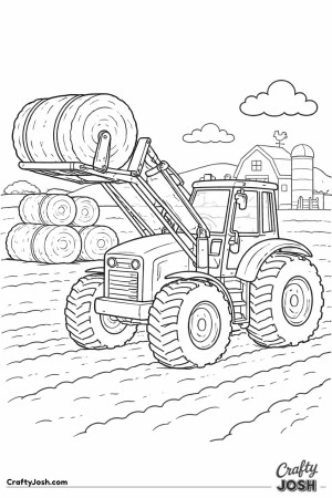 Tractor front loader hay bales scene